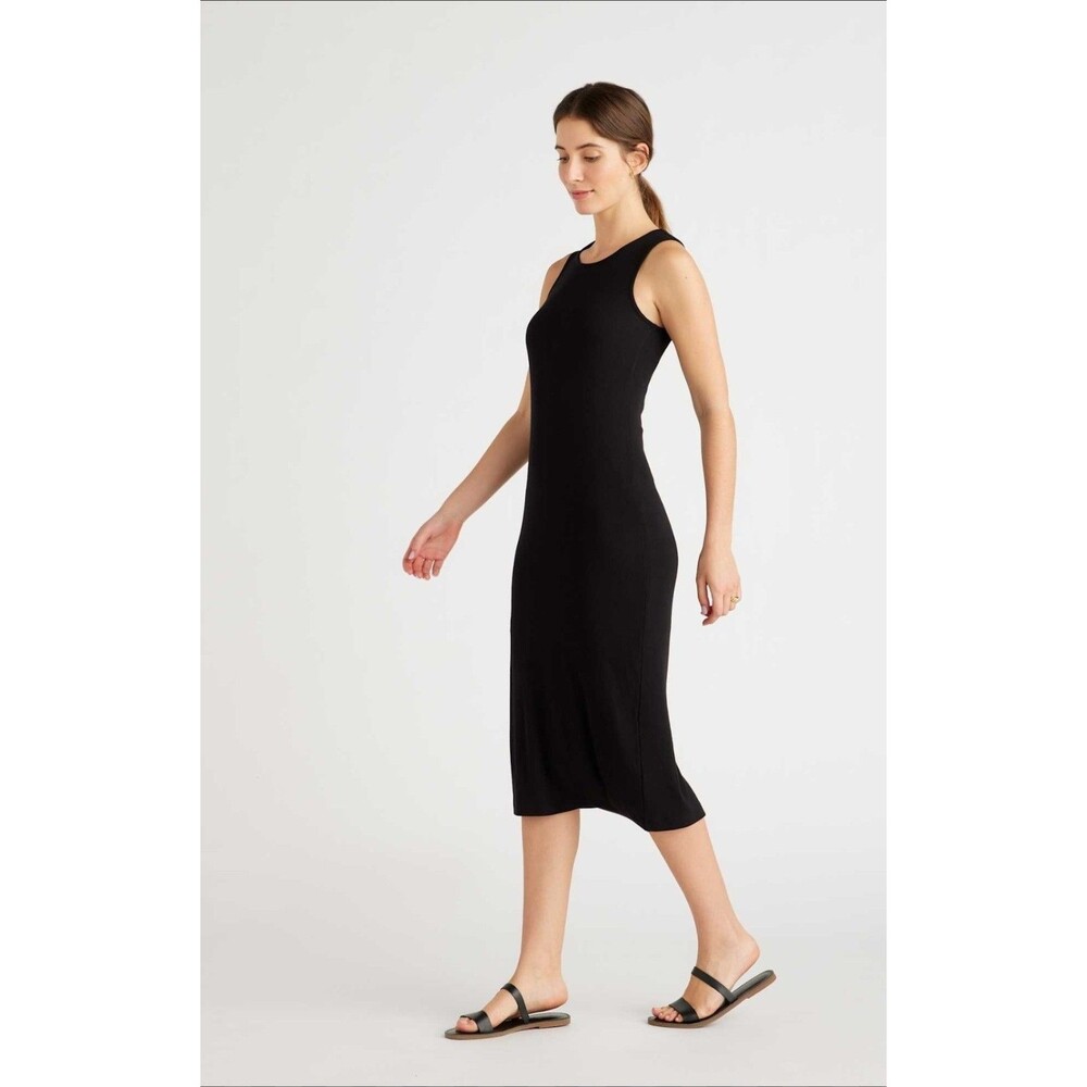 Quince Women’s Black Tencel Rib Knit Midi Dress Size Xs Black Sleeveless